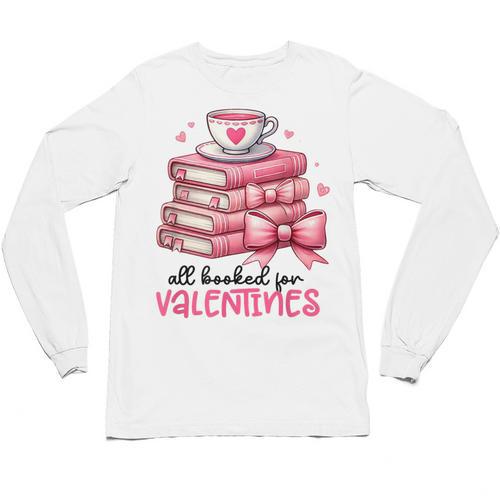 Retro Groovy Valentine Men Women Kid Tees By Emily All Booked For Valentines Book Reading Bookworm Nerdy Unisex Long Sleeve T-Shirt - Bookorys