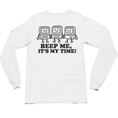 Retro Pager Squad Minimalist Monochrome Cartoon Nostalgia Unisex Long Sleeve T-Shirt - Figerry