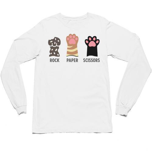 Rock Paper Scissors Hand Game Cute Paw Cat Introvert Unisex Long Sleeve T-Shirt - Raresse