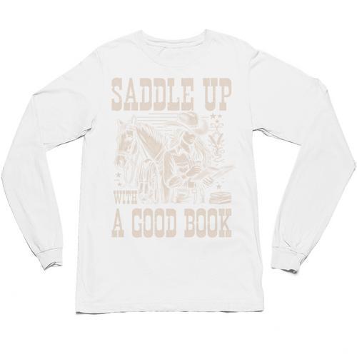 Saddle Up With a Good Book Cowgirl Western Women Vintage Unisex Long Sleeve T-Shirt - Bookorys