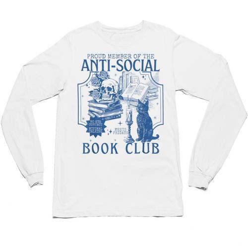 Sarcastic Anti Social Book Club Cat Skull Book Lover Unisex Long Sleeve T-Shirt - Bookorys DE