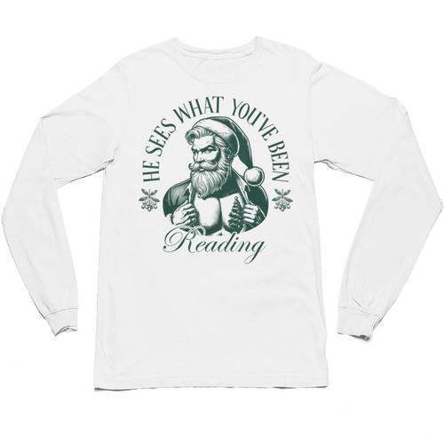 He Sees What You'Ve Been Reading Bookish Christmas Unisex Long Sleeve T-Shirt - Bookorys CA