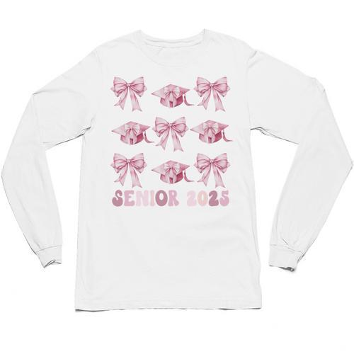 Senior 2025 Coquette Pink Bow Class Of 2025 Graduation Girls Unisex Long Sleeve T-Shirt - Best Gift Smart