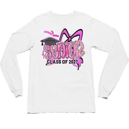 Senior 2027 Class Of 2027 Coquette Girl Pink Graduation 2027 Unisex Long Sleeve T-Shirt - Best Gift Smart