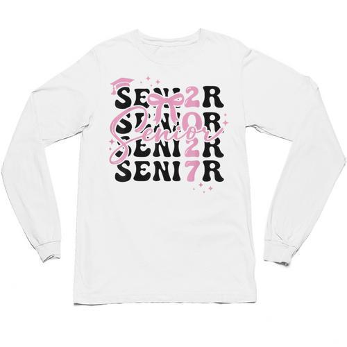 Senior 2027 Class Of 2027 Coquette Pink Bow Graduation 2027 Unisex Long Sleeve T-Shirt - Best Gift Smart