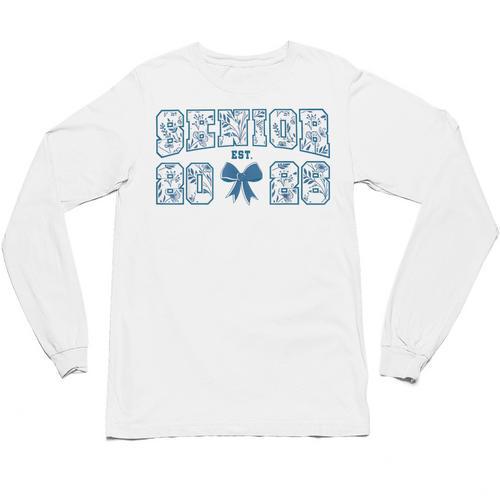 Senior 26 Graduation Class Of 2026 Bow Blue Toile Floral Unisex Long Sleeve T-Shirt - Best Gift Smart