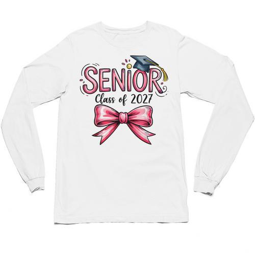 Senior Class Of 2027 Coquette Pink Bow Graduation 2027 Girls Unisex Long Sleeve T-Shirt - Best Gift Smart