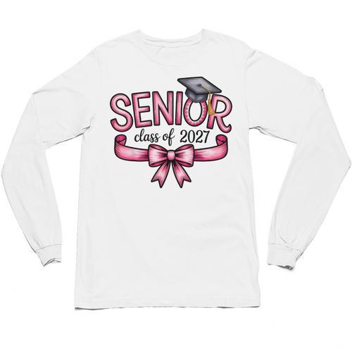 Senior Class Of 2027 Coquette Pink Bow Graduation 2027 Women Unisex Long Sleeve T-Shirt - Best Gift Smart