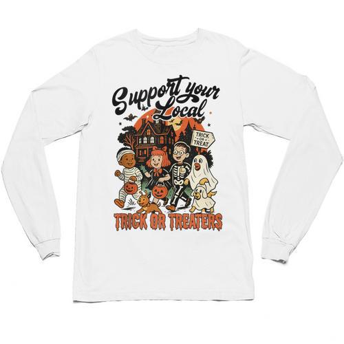 Support Your Local Trick Or Treaters Retro Spooky Nostalgia Unisex Long Sleeve T-Shirt - Figerry