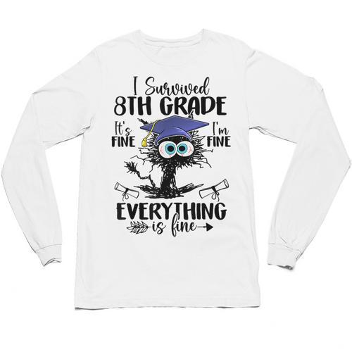 I Survived 8th Grade Graduated Cat Graduation Unisex Long Sleeve T-Shirt - Best Gift Smart