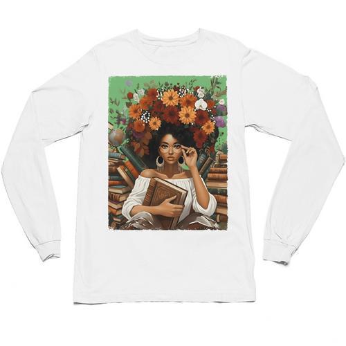History Month Black Afro Girl Women Book Lovers Floral Unisex Long Sleeve T-Shirt - Bookorys