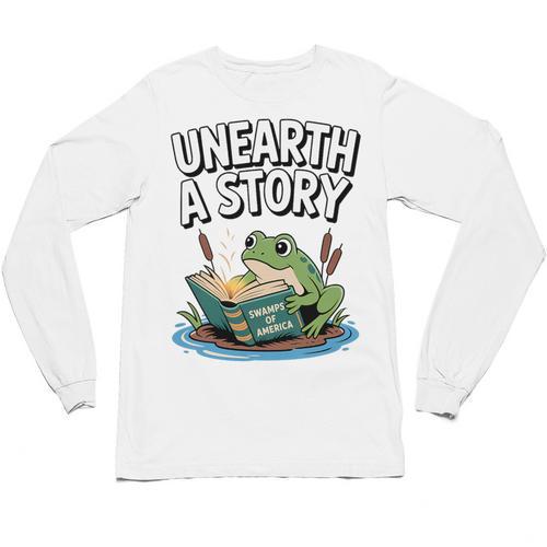Unearth a Story Frog Reading a Book Summer 2026 Premium Tri-Blend Unisex Long Sleeve T-Shirt - Bookorys