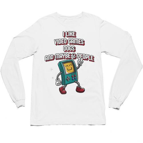 I Like Video Games Dogs And Maybe 3 People Gamer Introvert Raglan Baseball Tee Unisex Long Sleeve T-Shirt - Raresse