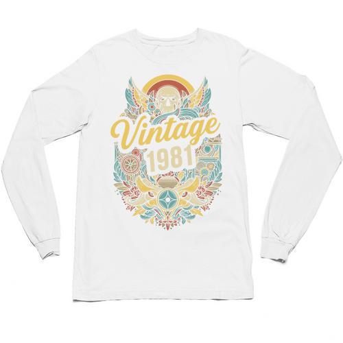 Vintage 1981 Retro Badge Nostalgia Eighties Compass Skull Premium Tri-Blend Unisex Long Sleeve T-Shirt - Figerry