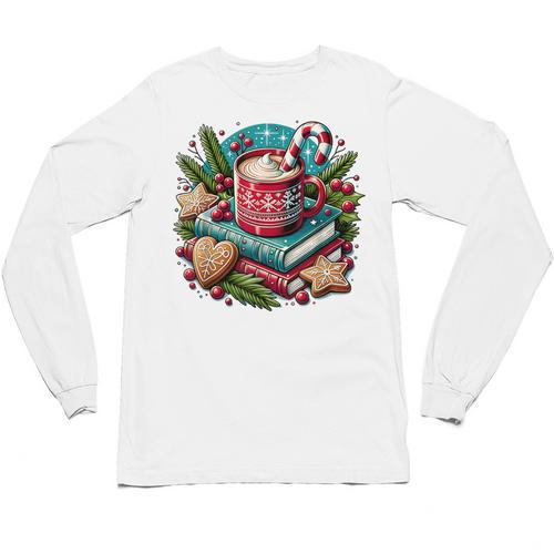Vintage Cozy Winter Hot Cocoa Books Gingerbread Book Lovers Unisex Long Sleeve T-Shirt - Bookorys DE
