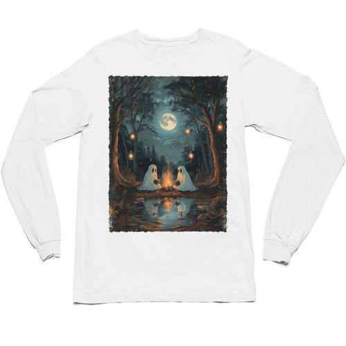 Vintage Ghost Book Reading Camping Gothic Halloween Teachers Unisex Long Sleeve T-Shirt - Bookorys CA