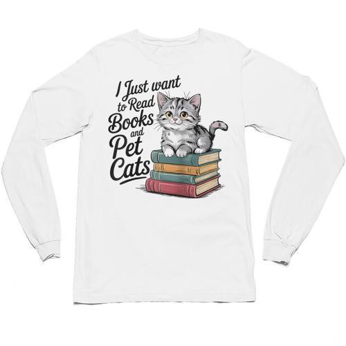 Vintage I Just Want To Read Books And Pet Cats Cat Raglan Baseball Tee Unisex Long Sleeve T-Shirt - Bookorys AU
