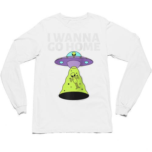 I Wanna Go Home Introvert UFO UAP Flying Saucer Trippy Alien Raglan Baseball Tee Unisex Long Sleeve T-Shirt - Raresse