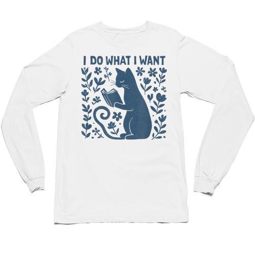 I Do What I Want Cat Reading Book Boho Flowers Vintage Unisex Long Sleeve T-Shirt - Bookorys DE