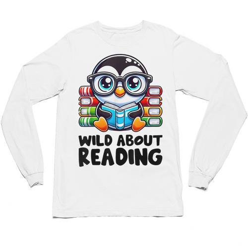 Wild About Reading Book Lover Penguin Unisex Long Sleeve T-Shirt - Bookorys