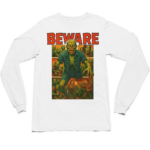Zombie Tee Horror Movie Poster Vintage Comic Book Graphic Premium Unisex Long Sleeve T-Shirt - Bookorys