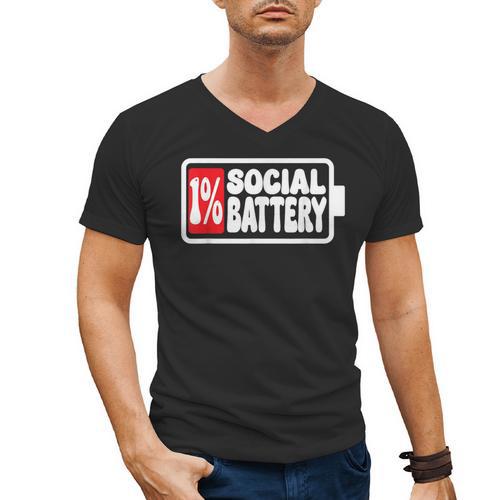 1 Social Battery Sarcastic Introverted Men Women Men's V-Neck T-Shirt - Raresse