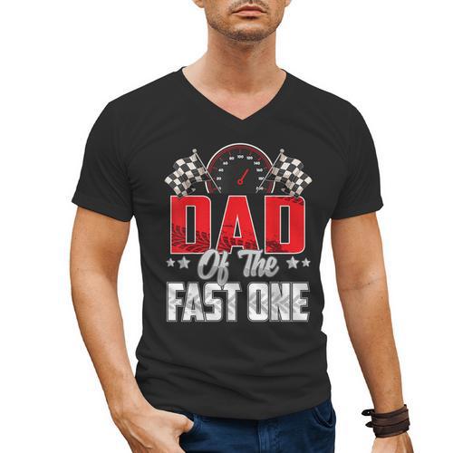 1 Year Old Racing Car Fast One Birthday 1st Family Dad Men's V-Neck T-Shirt - Father's Day Fun