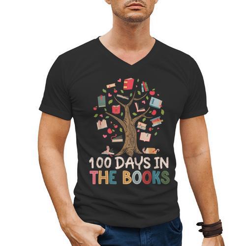 100 Days In The Books Reading Teacher Cute Book Lover Men's V-Neck T-Shirt - Bookorys