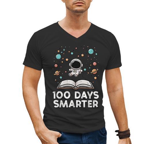 100 Days Smarter Astronaut Book 100th Day Girls Kids Women Men's V-Neck T-Shirt - Bookorys DE