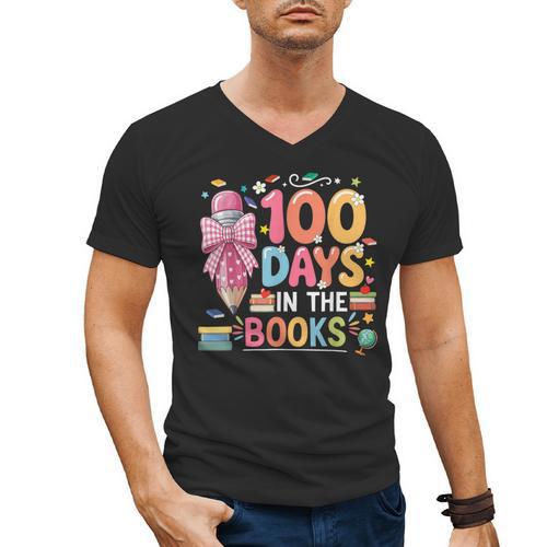 100th Day Of School Teacher Floral 100 Days In The Books Men's V-Neck T-Shirt - Bookorys DE
