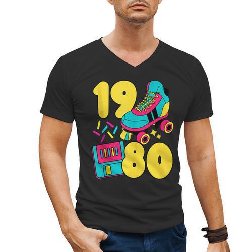 1980 Retro Raised In The 80s Old School Nostalgia Vibes Men's V-Neck T-Shirt - Figerry