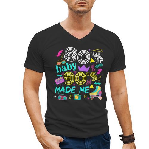 1980s 80's Baby 1990s 90's Made Me Birthday Nostalgia Vibes Men's V-Neck T-Shirt - Figerry