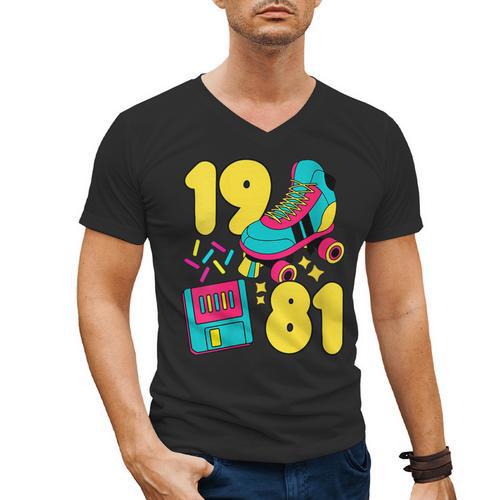 1981 Retro Raised In The 80s Old School Nostalgia Vibes Men's V-Neck T-Shirt - Figerry