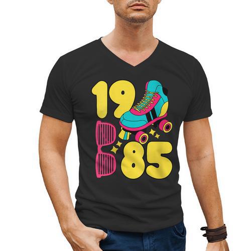 1985 Retro Raised In The 80s Old School Nostalgia Vibes Men's V-Neck T-Shirt - Figerry