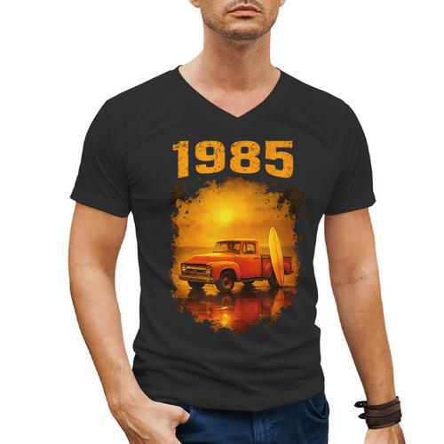 1985 Vintage Sunset Surf Truck Retro Beach Nostalgia Men's V-Neck T-Shirt - Figerry