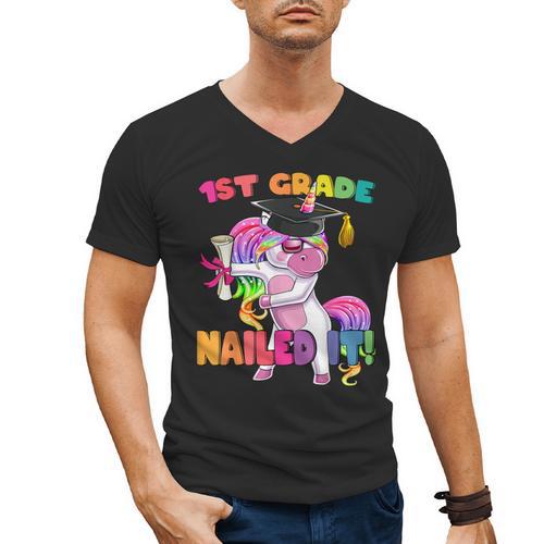 1st Grade Nailed It Flossing Unicorn Graduation Shirt Men's V-Neck T-Shirt - Best Gift Smart