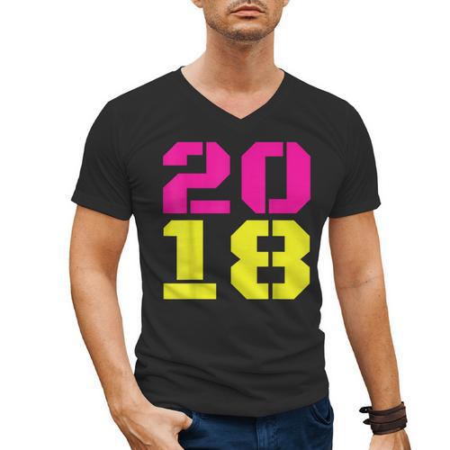 2018 Big Neon Numbers For The New Year Or Graduation Men's V-Neck T-Shirt - Best Gift Smart