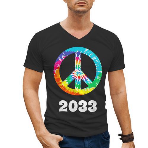 2033 Graduation Class Year Tie Dye Peace Sign Men's V-Neck T-Shirt - Best Gift Smart