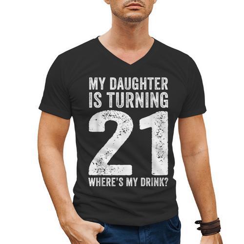 21st Birthday Dad Mom 21 Year Old Daughter Family Squad Men's V-Neck T-Shirt - Father's Day Fun