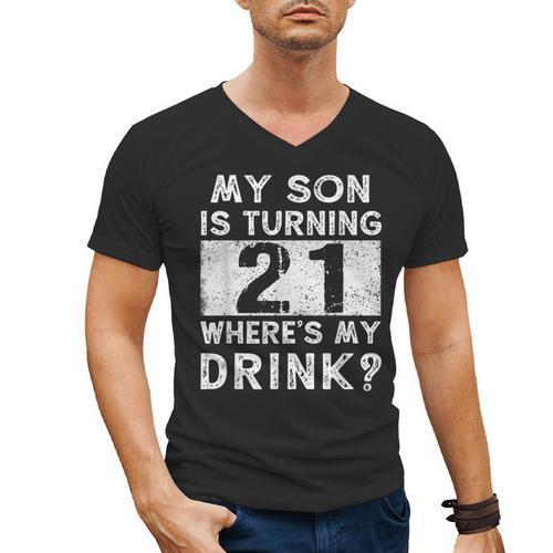 21st Birthday Dad Mom 21 Year Old Son Matching Family Men's V-Neck T-Shirt - Father's Day Fun