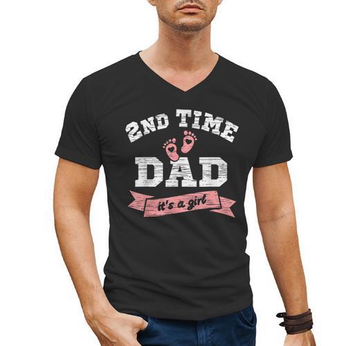 2nd Second Time Dad It's a Girl Gender Reveal Dad Of 2 Kids Men's V-Neck T-Shirt - Father's Day Fun
