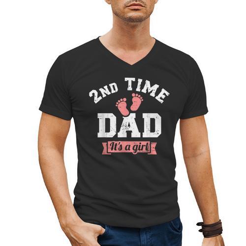 2nd Second Time Dad It's a Girl Gender Reveal Men's V-Neck T-Shirt - Father's Day Fun