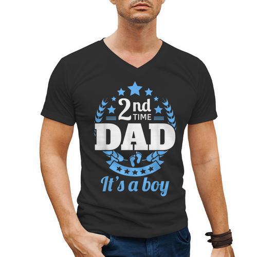 2nd Time Dad It's A Boy Dad Again Second Baby Announce Men's V-Neck T-Shirt - Father's Day Fun