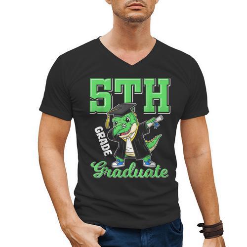 5th Grade Graduate Dinosaur Dab Graduation School Men's V-Neck T-Shirt - Best Gift Smart