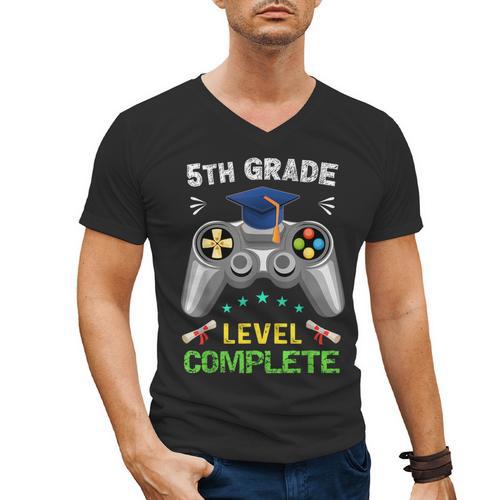 5th Grade Level Complete Gaming Graduation Class 2023 Gamer Men's V-Neck T-Shirt - Best Gift Smart