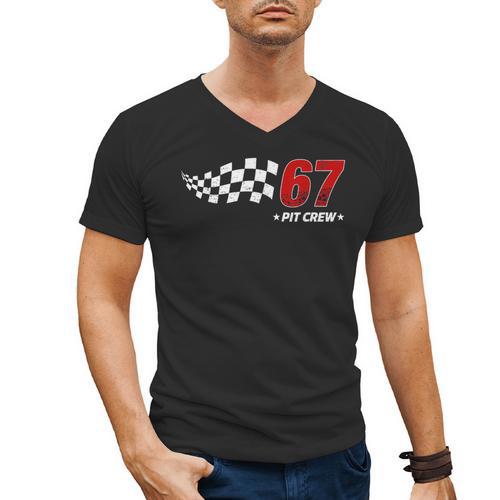 67 Pit Crew Six Seven Racing Birthday Race Car For Dad Mom Men's V-Neck T-Shirt - Father's Day Fun