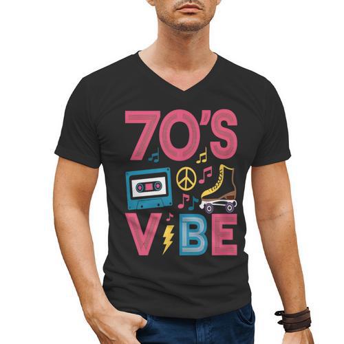 70s Retro Style Roller Skate Cassette Music Nostalgia Men's V-Neck T-Shirt - Figerry