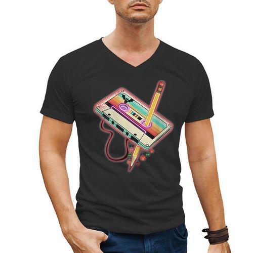 80s 90s Retro Halloween's Party Costume Nostalgia Cassette Men's V-Neck T-Shirt - Figerry