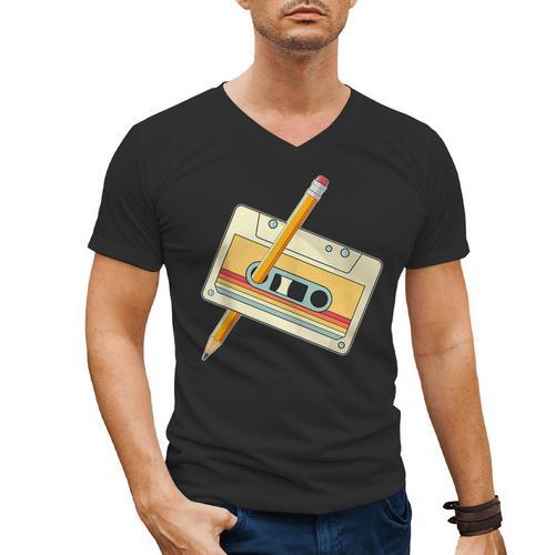 80's 90's Retro Music Party Costume Nostalgia Cassette Men's V-Neck T-Shirt - Figerry
