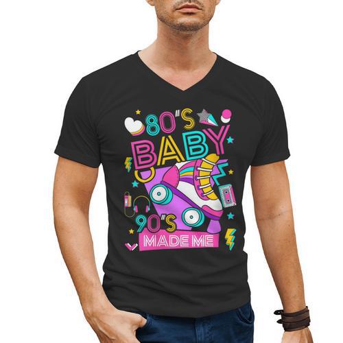 80's Baby 90's Made Me 1980s 1990s Nostalgia Retro Party Men's V-Neck T-Shirt - Figerry
